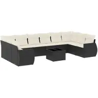 vidaXL Ensemble de salon de jardin 11 pièces avec coussins noir poly rotin
