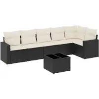vidaXL Ensemble de salon de jardin 7 pièces avec coussins noir poly rotin