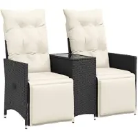 vidaXL Canapé de jardin 2 places réglable avec table noir Poly rotin