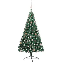 vidaXL Demi-arbre de Noël artificiel pré-éclairé et boules vert 240 cm