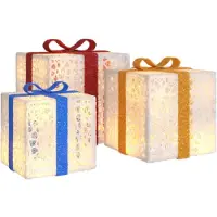 vidaXL Boîtes de Noël lumineuses 3 pcs 64 LED blanc chaud