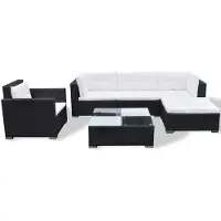 vidaXL Ensemble salon de jardin 6 pièces avec coussins Poly rotin noir