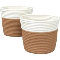 vidaXL Paniers de rangement 2 pcs marron et blanc Ø24x18 cm coton