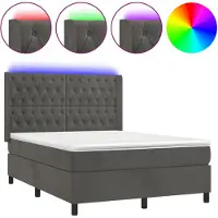 vidaXL Lit boxspring avec matelas & LED gris foncé 140x200 cm velours
