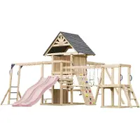 Axi Hunter Aire De Jeux En Bois, 2 Balançoires, Toboggan Double, Rose Pastel | Maisonnette Xxl / Equipement De Jeux Pour Enfants Avec Structure