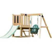 Axi Timo Mini Aire de Jeux - Toboggan Vert Pastel | Cabane pour Enfant avec Balançoire pour Bébé, Mur d'Escalade et Tableau Noir | Structure de Jeux