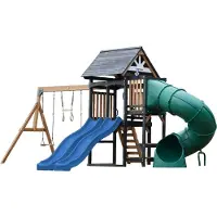 Axi Cody Aire De Jeux En Bois, 2 Balançoires, Toboggan Tubulaire Et Double Toboggan Bleu | Maisonnette Xxl Pour Enfants Avec Structure D'Escalade Et