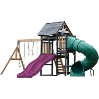 Axi Cody Aire De Jeux En Bois, 2 Balançoires, Toboggan Tubulaire Et Double Toboggan Violet | Maisonnette Xxl Pour Enfants Avec Structure D'Escalade