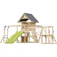 Axi Hunter Aire De Jeux En Bois, 2 Balançoires, Toboggan Double, Vert Citron | Maisonnette Xxl / Equipement De Jeux Pour Enfants Avec Structure