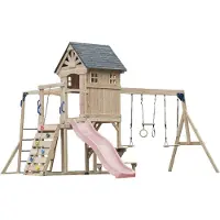 Axi Duncan Aire De Jeux En Bois, 2 Balançoires, 1 Toboggan - Rose Pastel | Maisonnette / Equipement De Jeux Xxl Pour Enfants Avec Structure