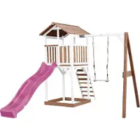 Axi Beach Tower Aire De Jeux Avec Toboggan En Violet, Balançoire & Bac À Sable | Grande Maison Enfant Extérieur En Marron & Blanc | Cabane De Jeu En