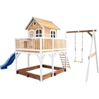 Axi Liam Maison Enfant Avec Bac À Sable, Balançoire & Toboggan Bleu | Aire De Jeux Pour L'Extérieur En Marron & Blanc | Maisonnette / Cabane De Jeu