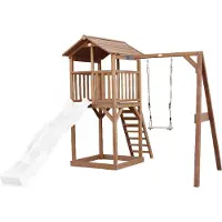 Axi Beach Tower Aire De Jeux Avec Toboggan En Blanc, Balançoire & Bac À Sable | Grande Maison Enfant Extérieur En Marron | Cabane De Jeu En Bois