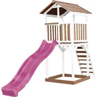 Axi Beach Tower Aire De Jeux Avec Toboggan En Violet & Bac À Sable | Grande Maison Enfant Extérieur En Marron & Blanc | Cabane De Jeu En Bois