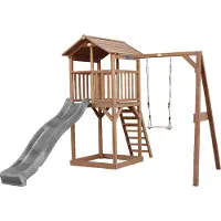 Axi Beach Tower Aire De Jeux Avec Toboggan En Gris, Balançoire & Bac À Sable | Grande Maison Enfant Extérieur En Marron | Cabane De Jeu En Bois