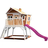 Axi Max Maison Enfant Avec Bac À Sable & Toboggan Violet | Aire De Jeux Pour L'Extérieur En Marron & Blanc | Maisonnette / Cabane De Jeu En Bois