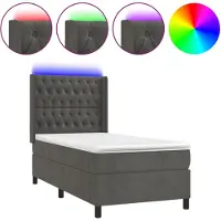 vidaXL Lit boxspring avec matelas & LED gris foncé 80x200 cm velours