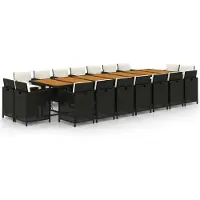 vidaXL Ensemble de jardin 19 pièces avec coussins Noir Poly Rattan