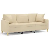 vidaXL Canapé 3 places avec oreillers décoratifs crème 180 cm tissu