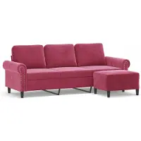 vidaXL Canapé 3 places avec pouf vin rouge 180 cm velours