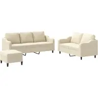 vidaXL Ensemble de canapés 3 pièces avec coussins Crème Tissu