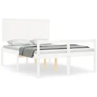 vidaXL Lit en bois massif avec tête de lit blanc 4FT Small Double