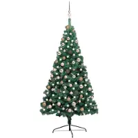 vidaXL Demi-arbre de Noël artificiel pré-éclairé et boules vert 180 cm