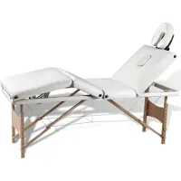 vidaXL Table de massage pliante 4 zones avec châssis en bois blanc crème
