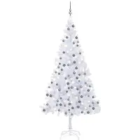 vidaXL Sapin de Noël artificiel avec guirlande lumineuse et boules, 240 cm, blanc