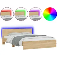vidaXL Cadre de lit avec tête de lit et éclairage LED Chêne Sonoma