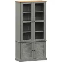vidaXL Vitrine en verre VIGO gris 85x35x170 cm bois massif de pin