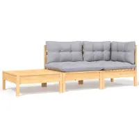 vidaXL Ensemble salon de jardin 3 pièces avec coussins gris pin massif