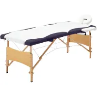 vidaXL Table de massage pliable 2 zones Bois Blanc et violet
