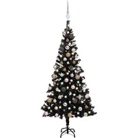 vidaXL Arbre de Noël artificiel pré-éclairé et boules noir 180 cm PVC