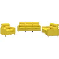 vidaXL Ensemble de canapés 3 pcs avec coussins Jaune clair Tissu