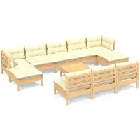 vidaXL Ensemble de salon de jardin 11 pièces avec coussins crème, en bois de pin
