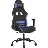 vidaXL Fauteuil gaming avec fonction massage et repose-pieds, tissu noir et bleu