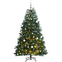 vidaXL Sapin de Noël artificiel articulé 300 LED et boules 240 cm