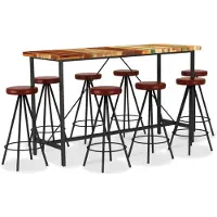 vidaXL Ensemble de bar 9 pièces Bois massif recyclé et cuir véritable