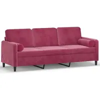 vidaXL Canapé 3 places avec coussins décoratifs rouge vin 180 cm velours