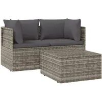 vidaXL Ensemble de salon de jardin 3 pièces avec coussins Gris Poly rotin