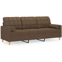 vidaXL Canapé 3 places avec oreillers décoratifs marron 180 cm tissu