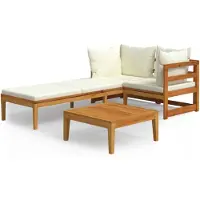 vidaXL Ensemble de salon de jardin 3 pièces avec coussins blanc crème Bois massif Acacia