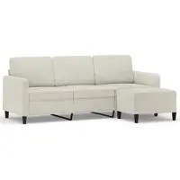 vidaXL Canapé 3 places avec pouf Crème 180 cm velours