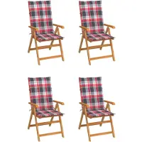 vidaXL Chaises de jardin 4 pcs. Coussins rouges à motifs écossais Teck massif