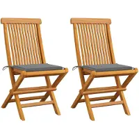 vidaXL Chaises de jardin avec coussins gris 2 pcs. Bois massif teck