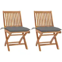 vidaXL Chaises de jardin 2 pcs. avec coussins gris en teck massif