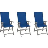 vidaXL : 3 chaises de jardin réglables avec coussins, en bois d'acacia massif
