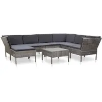 vidaXL Ensemble salon de jardin 8 pièces avec coussins Poly rotin gris