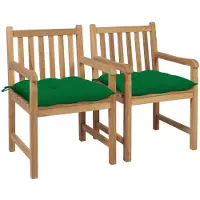 vidaXL Chaises de jardin 2 pcs. avec coussins verts en teck massif